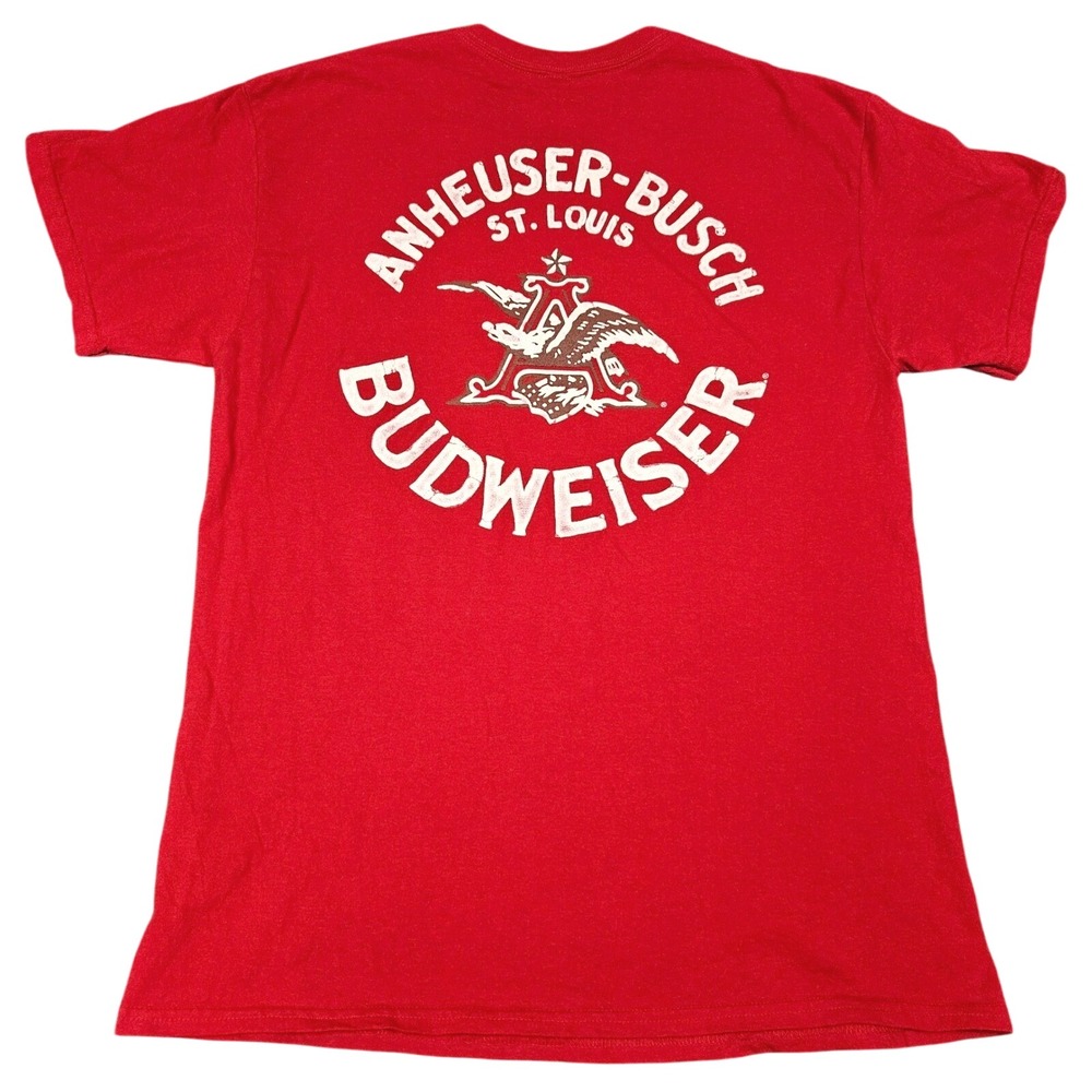 Budweiser Beer TShirt Mens L Red Anheuser-Busch Brewery St Louis Graphic Tee